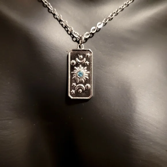 2/$20 Celestial Silver with Blue Rhinestone Layering Necklace - Picture 1 of 5